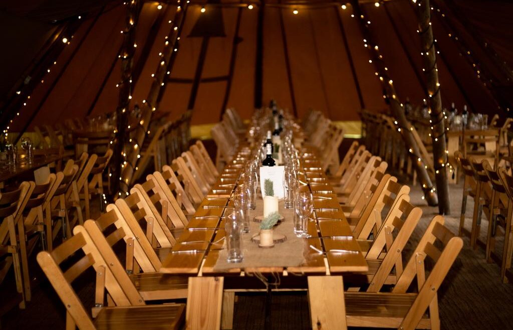Solid wooden rustic chair and table hire